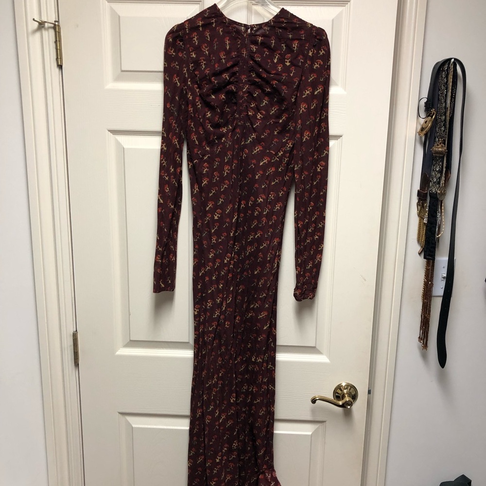 DOEN Burgundy Block Print Maxi Dress Sz XS